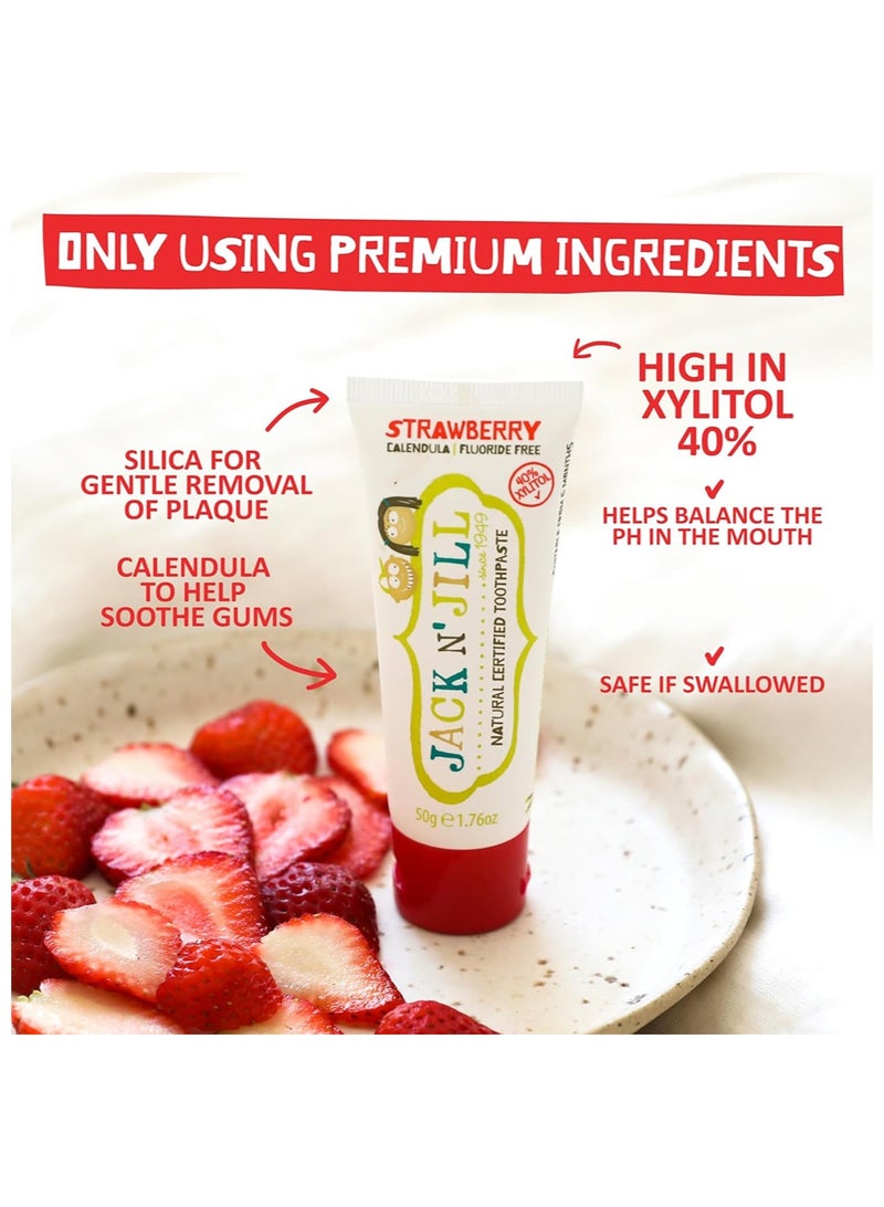 Jack N' Jill Kids Natural Toothpaste 50g Suitable from 6 Months+, Made With Natural Ingredients, Fluoride Free Training Toothpaste, 40% Xylitol, BPA Free, Helps Soothe Gums & Fight Tooth Decay, Strawberry Flavour - Image 4